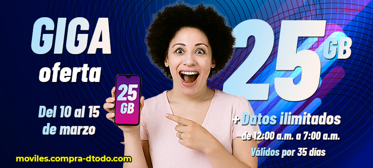 Bonificaciones de 25GB  y datos ilimitados de 12:00 A.M. a 7:00 A.M.